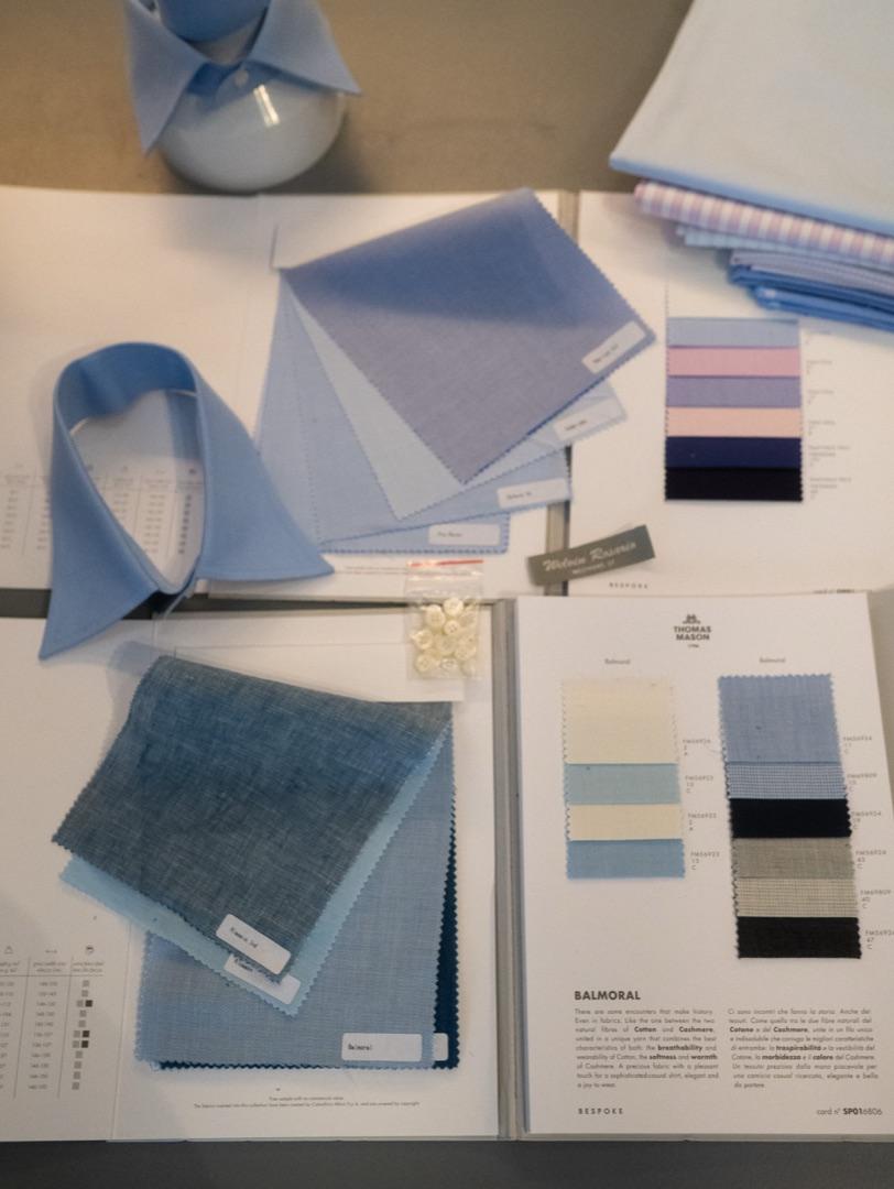 Swatch book and shirting samples on the consultation table